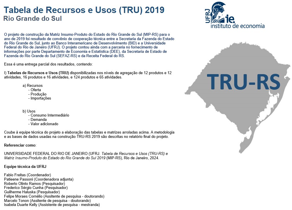 Tabelas de Recursos e Usos RS 2019